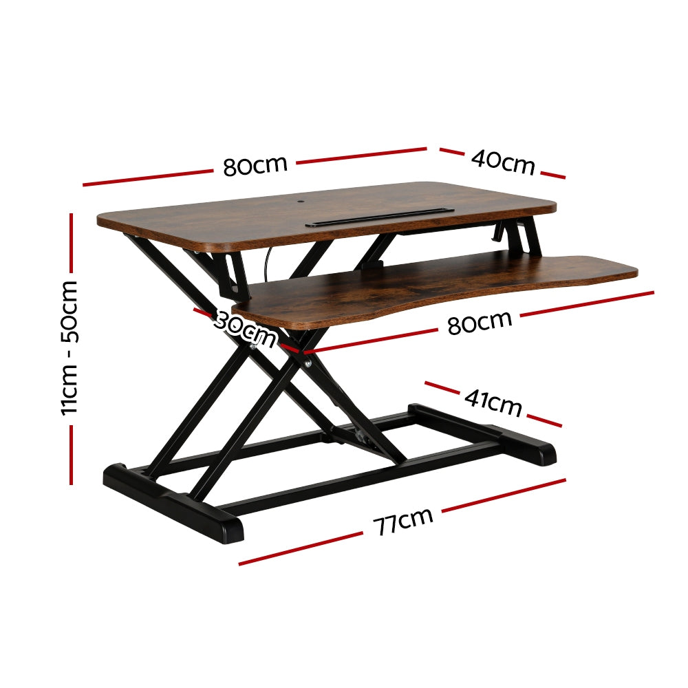 Marston Height Adjustable Desk Riser – Rustic Brown – 80 cm