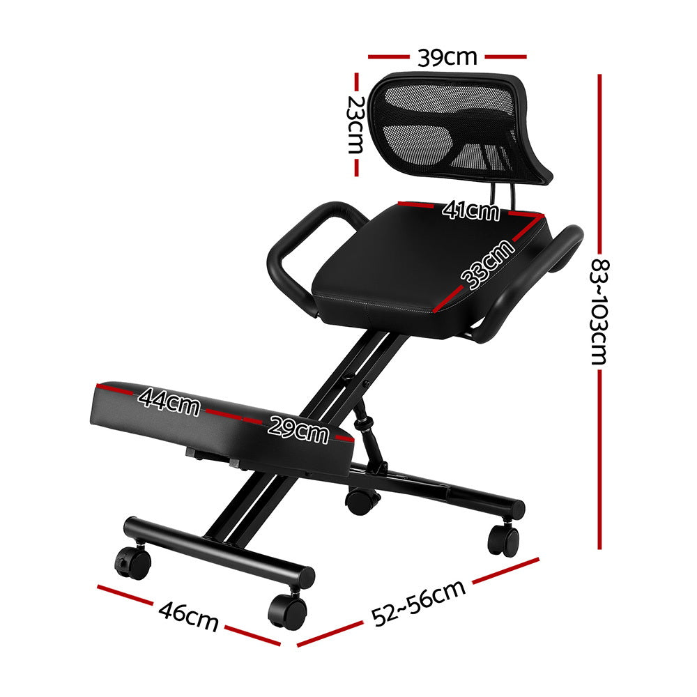 Postura Ergonomic Kneeling Chair – Black – Back Support