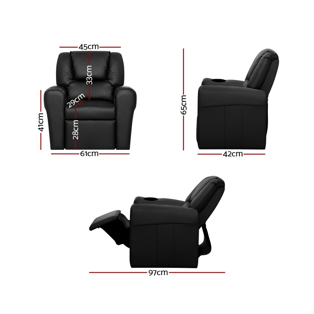 Nero Kids Leather Recliner Chair – Black