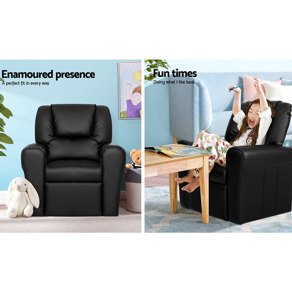 Nero Kids Leather Recliner Chair – Black