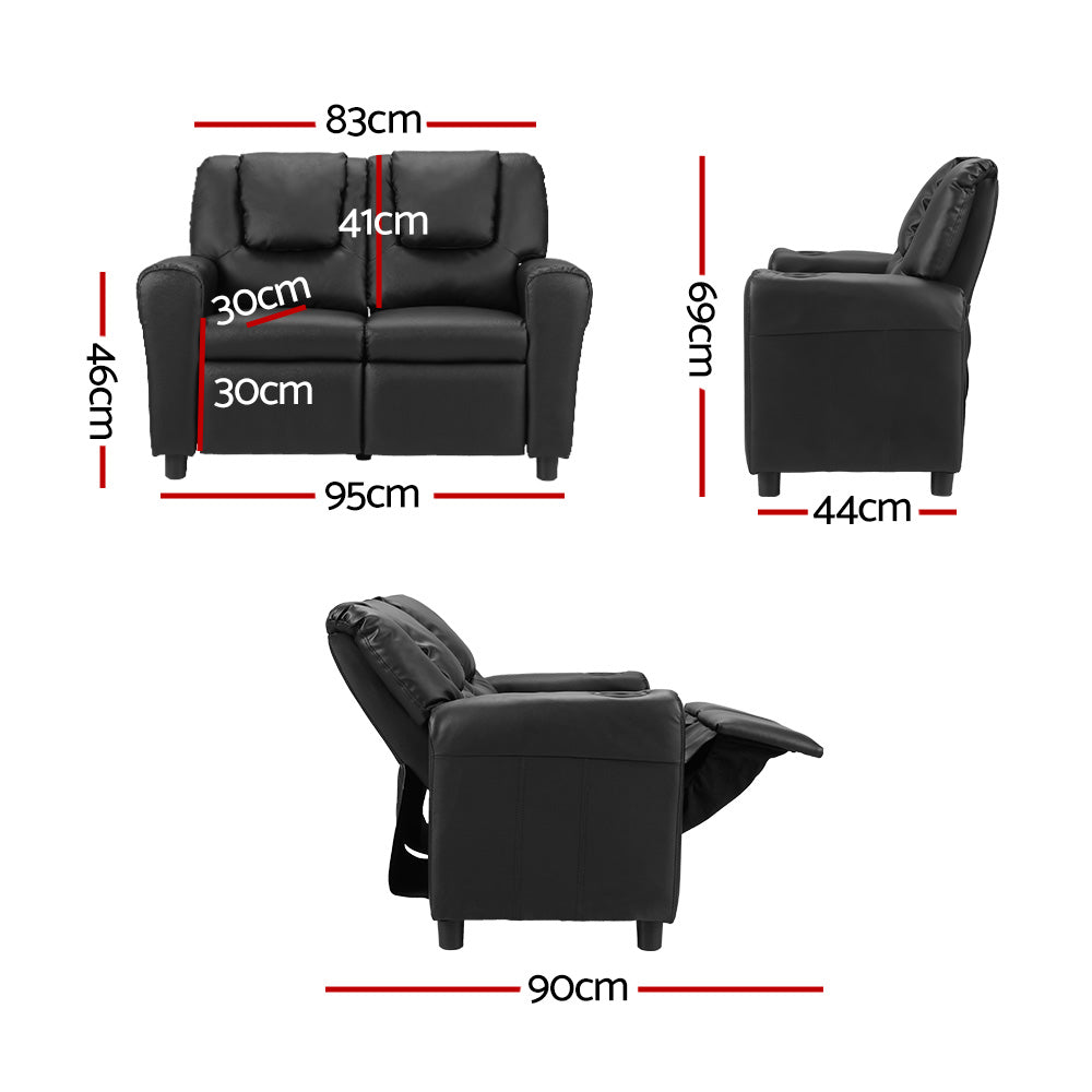 Kairo Kids Recliner Sofa – Black – Double Seater