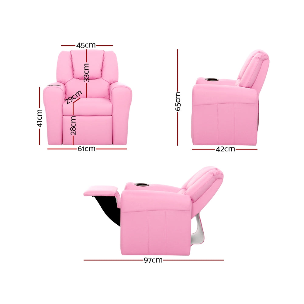 Lilia Kids Leather Recliner Chair – Pink