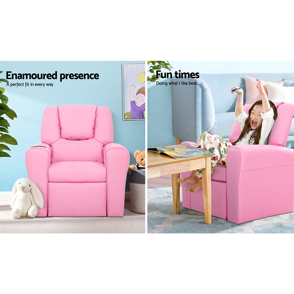 Lilia Kids Leather Recliner Chair – Pink