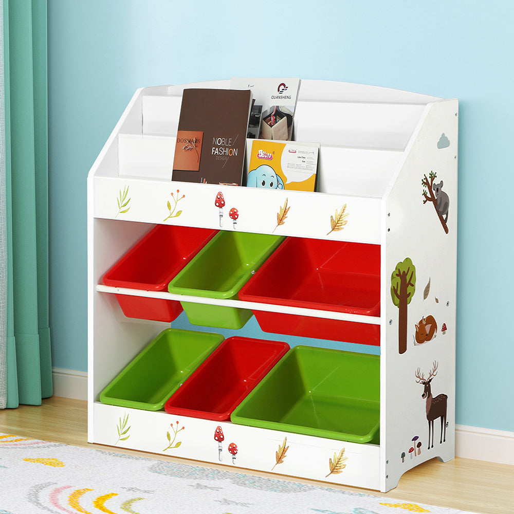 Linden 3 Tiers Kids Bookshelf Storage Children Bookcase Toy Box Organiser Rack 6 Bins