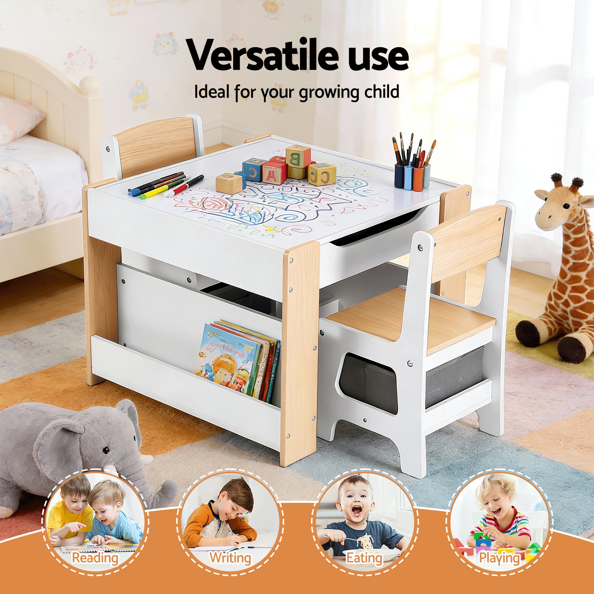 Brixton 4-in-1 Kids Learning Station – Natural – 3 Piece