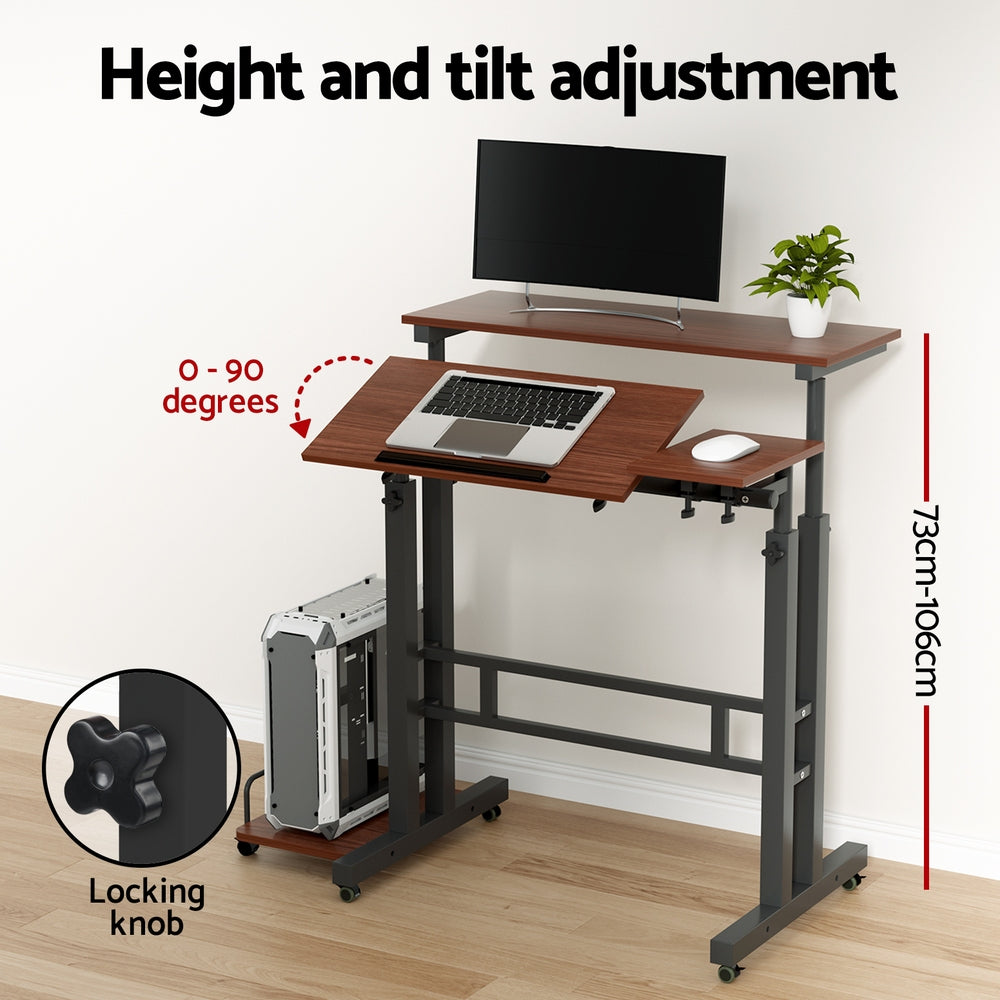 Harlow Mobile Twin Laptop Desk – Brown – 80 cm
