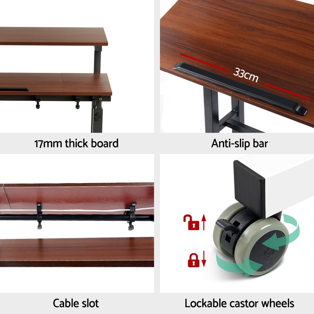 Harlow Mobile Twin Laptop Desk – Brown – 80 cm