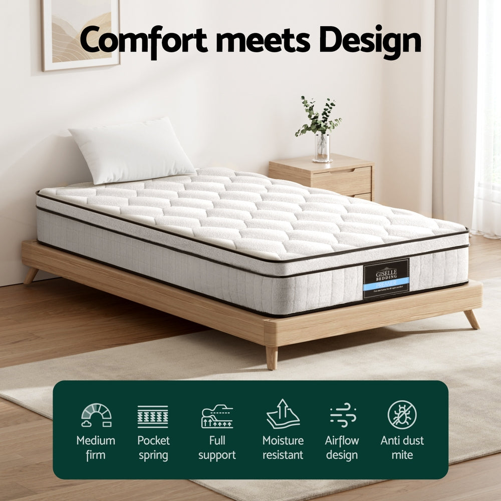 Nocturne Euro Top Mattress – White – King Single