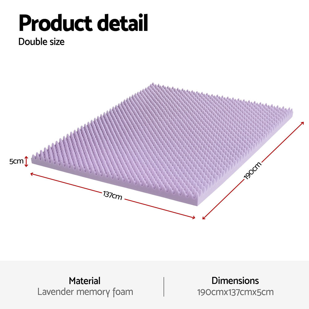 Serena Memory Foam Mattress Topper – Lavender – Double