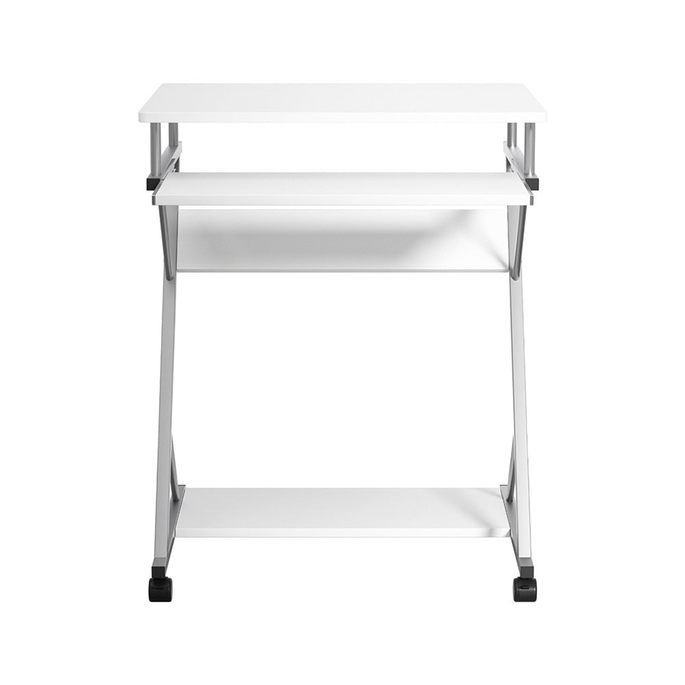 Compact Computer Desk with Keyboard Tray – White – 60 cm