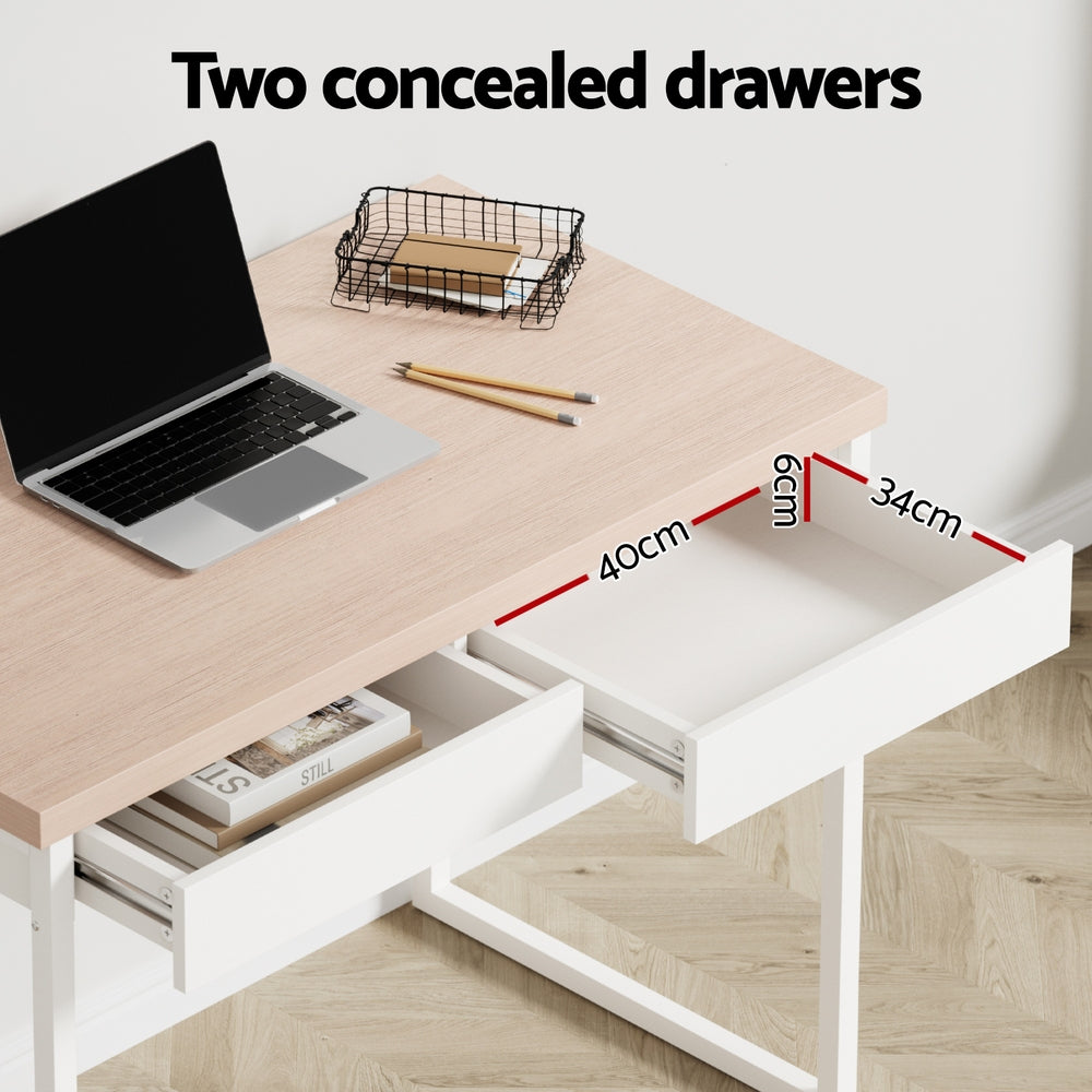 Ashton Computer Desk – Oak & White – 100 cm