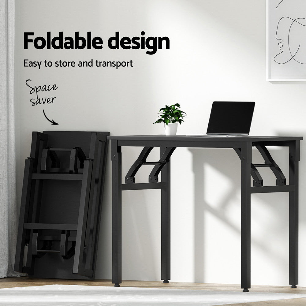 Marston Foldable Computer Desk and Mesh Office Chair Set – Black – 80 cm