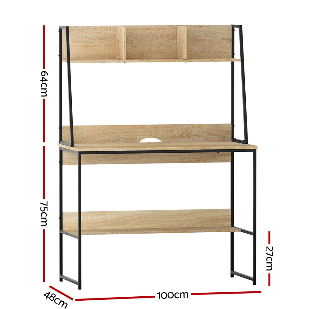Alderon Computer Desk with Bookshelf Storage – Brown – 100 cm