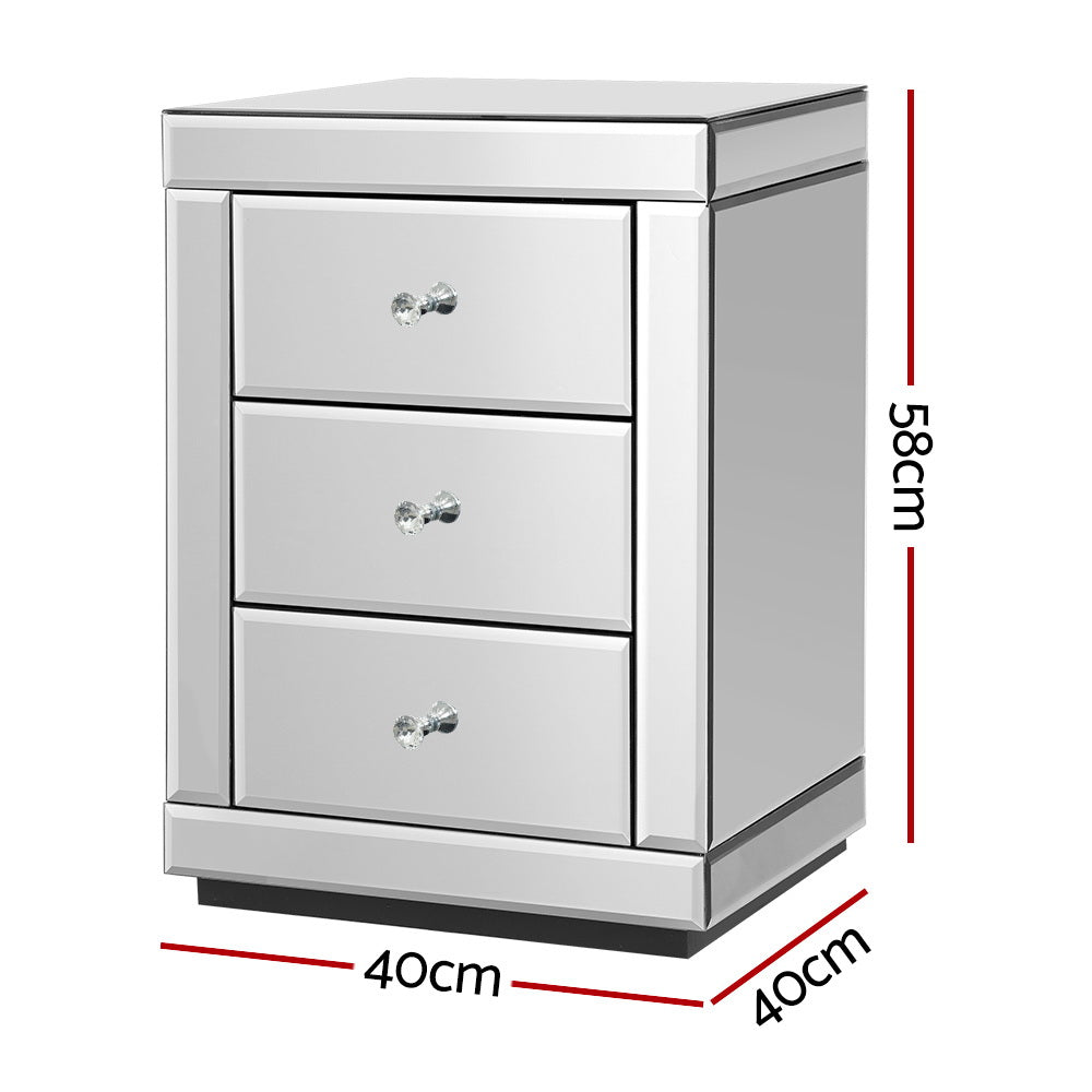 Presia Mirrored Bedside Tables – Silver – Set of 2