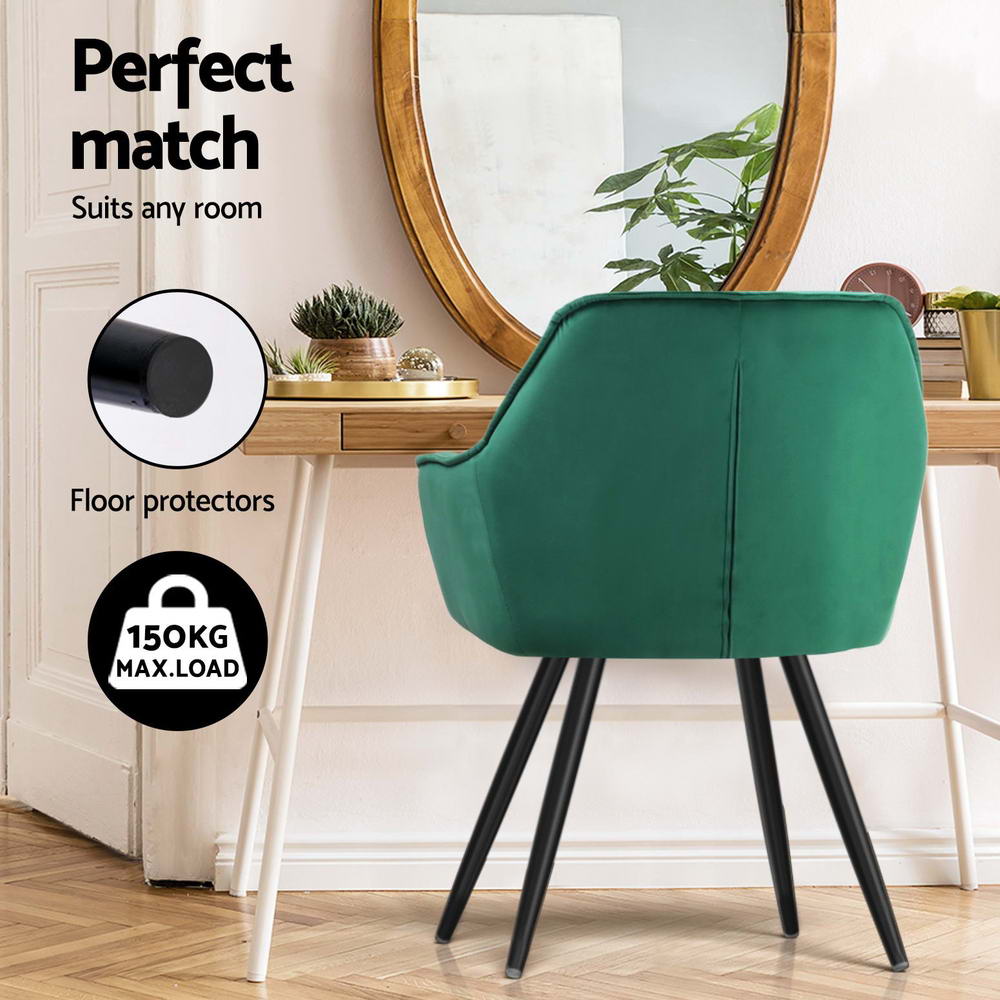 Delia Velvet Armchairs – Green – Set of 4