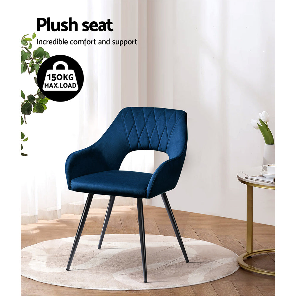 Caitlee Velvet Hollow Armchair – Blue – Set of 2