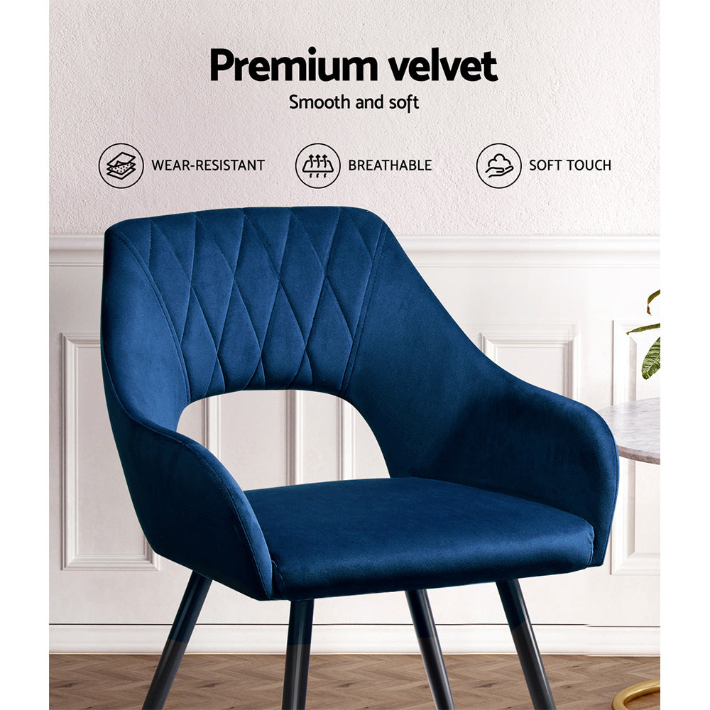 Caitlee Velvet Hollow Armchair – Blue – Set of 2