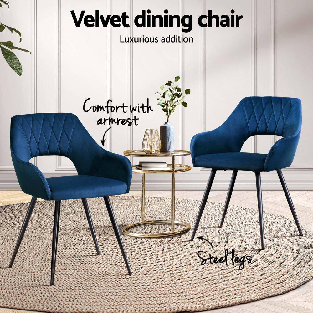 Keaton Velvet Armchairs – Blue – Set of 4