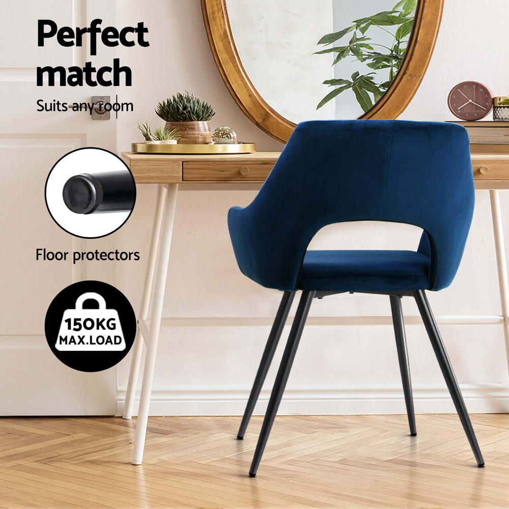 Keaton Velvet Armchairs – Blue – Set of 4