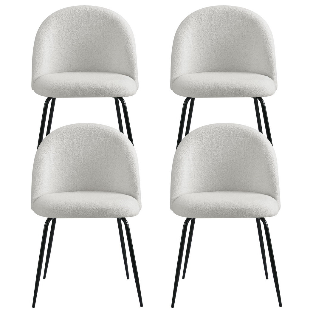 Tofa Sherpa Bouclé Dining Chairs – White – Set of 4