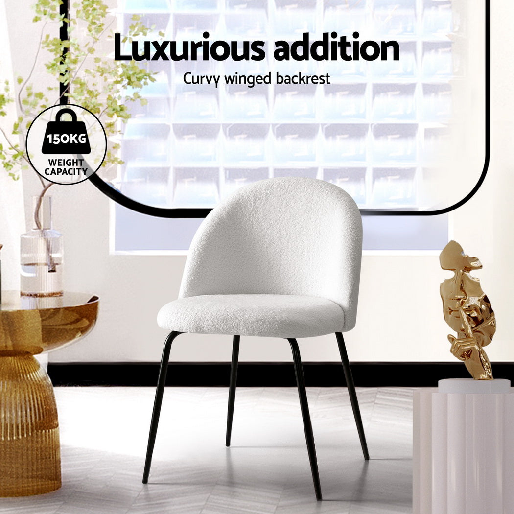 Tofa Sherpa Bouclé Dining Chairs – White – Set of 4