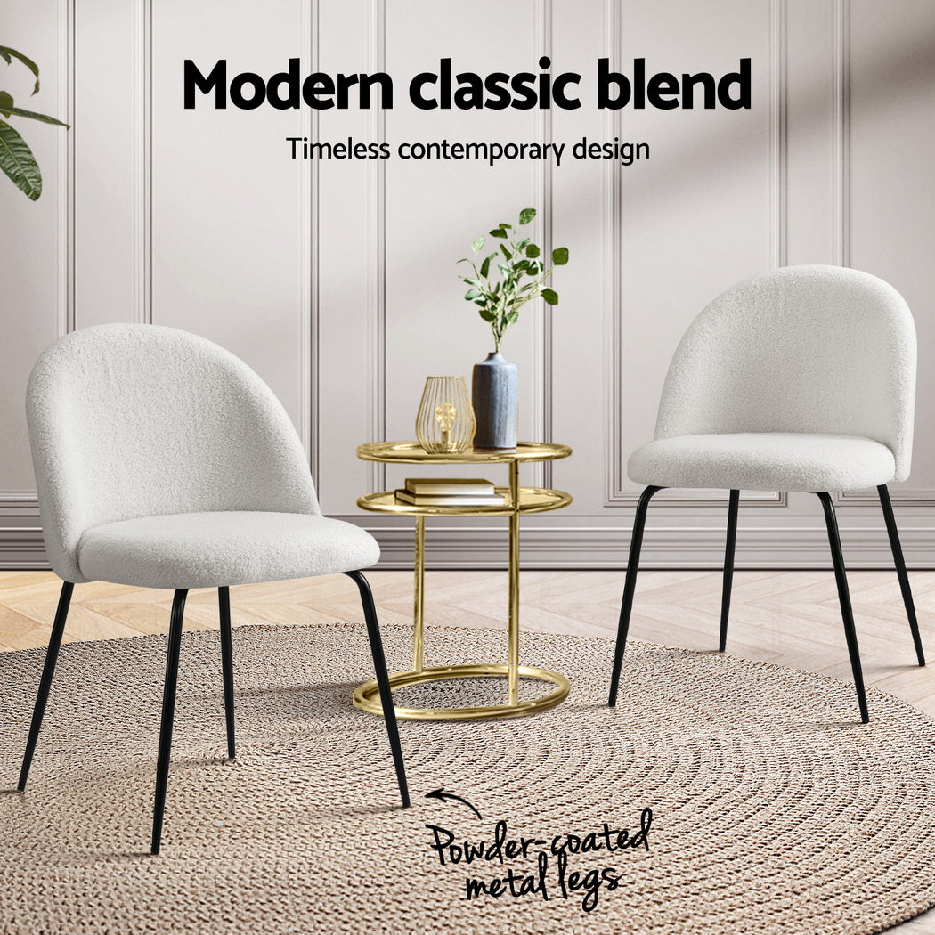 Tofa Sherpa Bouclé Dining Chairs – White – Set of 4