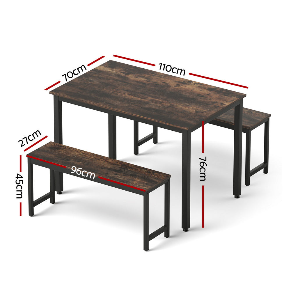Valen Dining Set with Benches – Dark Walnut – 3 Piece