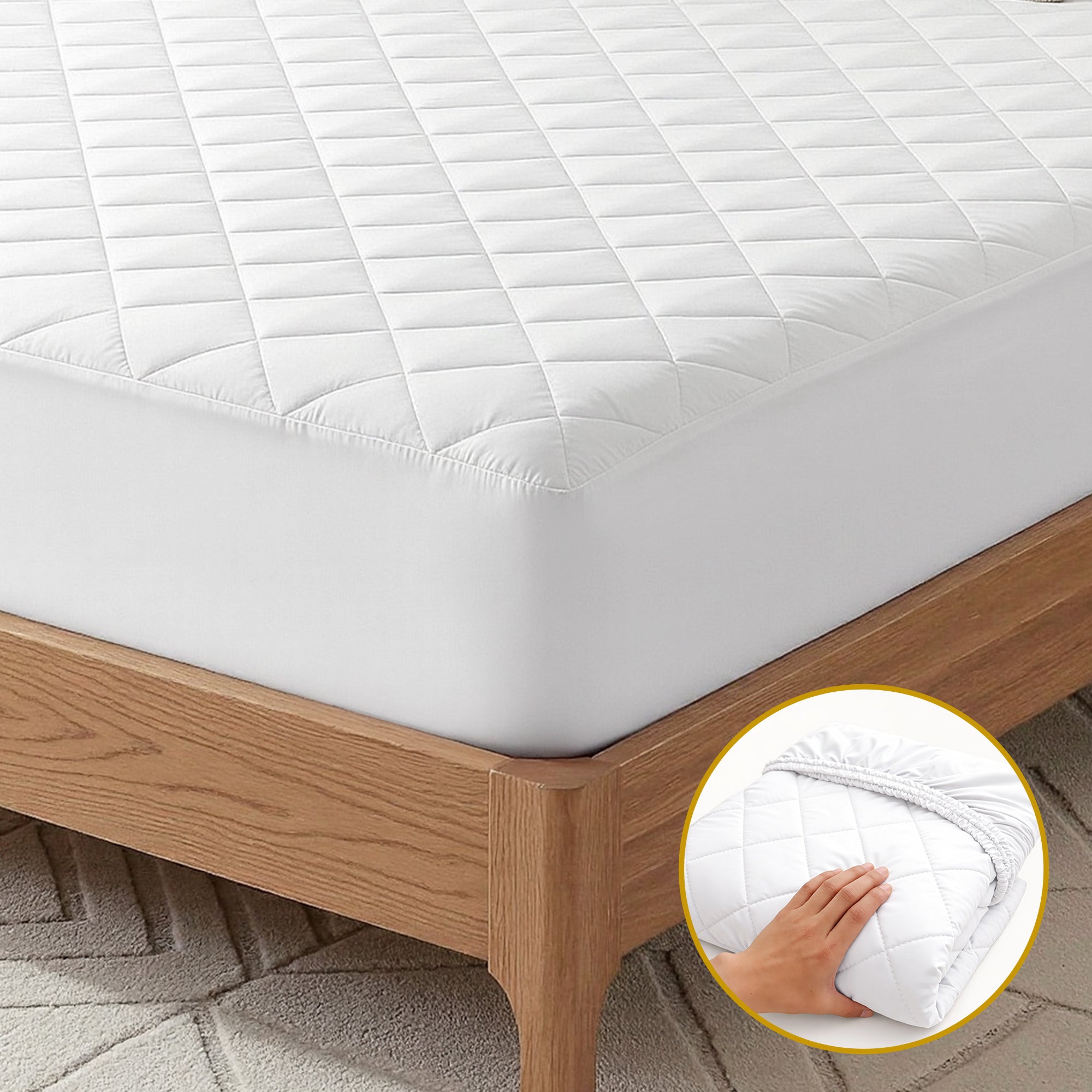 Giselle Waterproof Mattress Protector 100% Cotton Quilted Fitted Cover – Queen