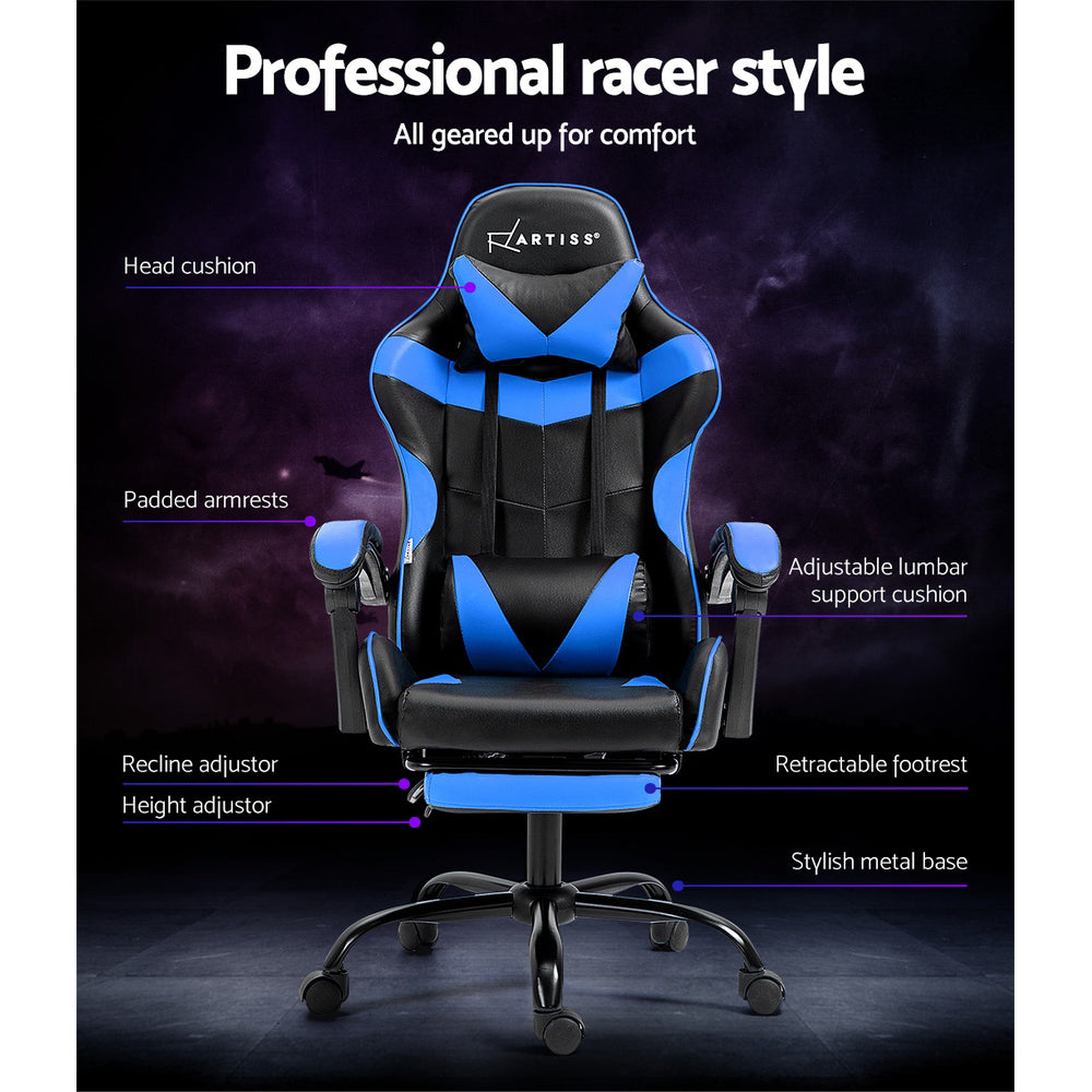 Comfy Gaming Chair with Footrest – Blue – Standard