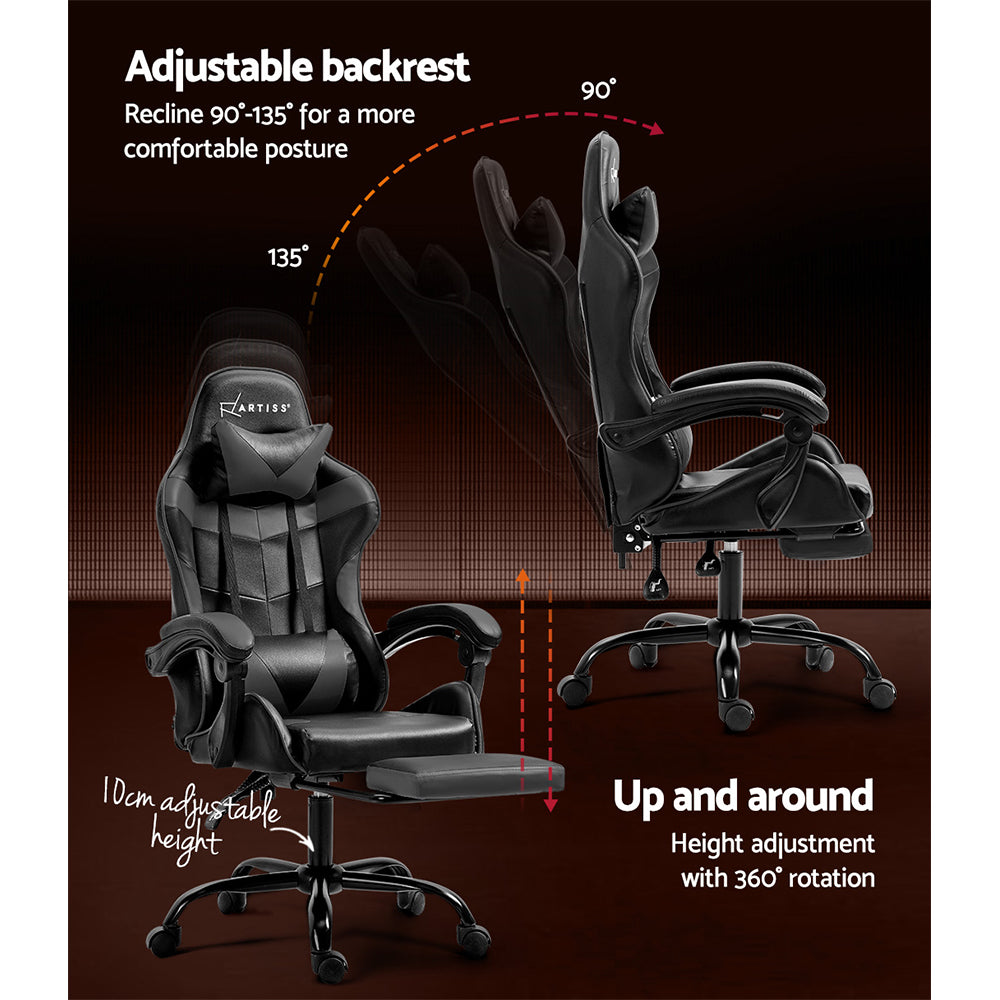 Executive Gaming Chair – Grey / Charcoal – With Footrest
