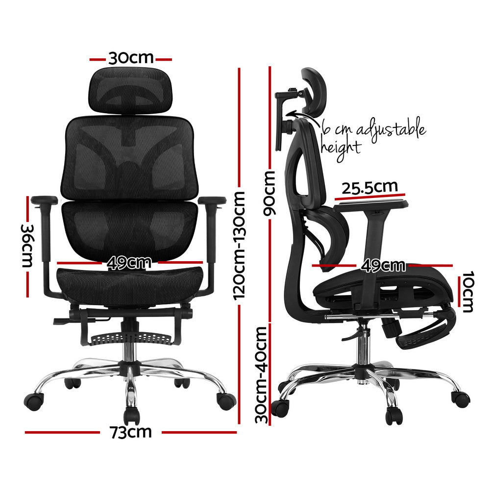 Zenith Ergonomic Office Chair with Footrest – Black – Standard