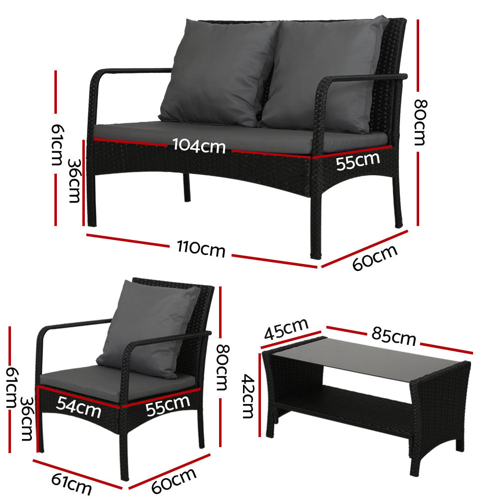 Meridian Outdoor Sofa Set – Black & Grey – 4 Piece