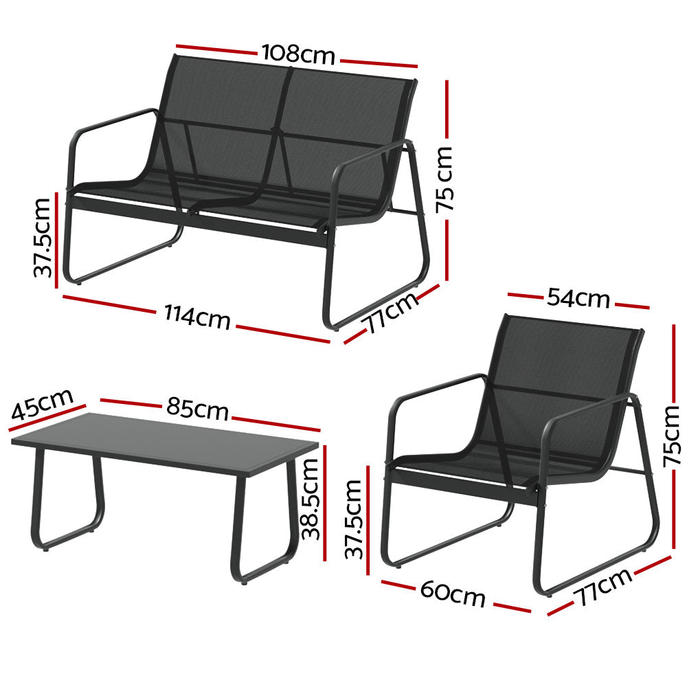 Serano Outdoor Sofa Lounge Set – Black – 4 Piece