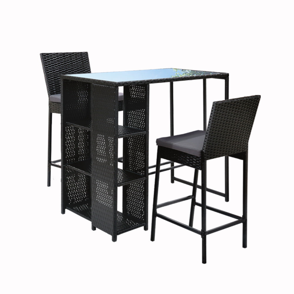 Rowan 3 - Piece Outdoor Bar Set Patio Dining Chairs Wicker Table Stools