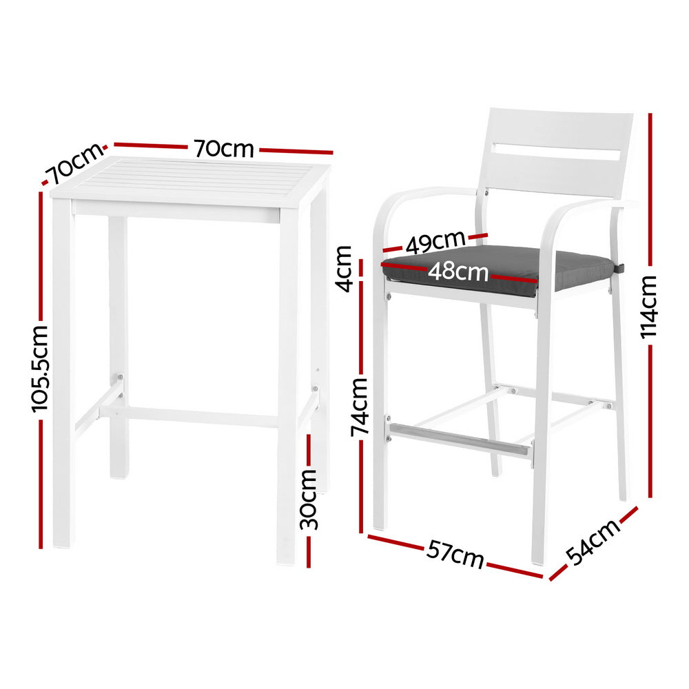 Coastal Outdoor Bar Set – White – 3 Piece