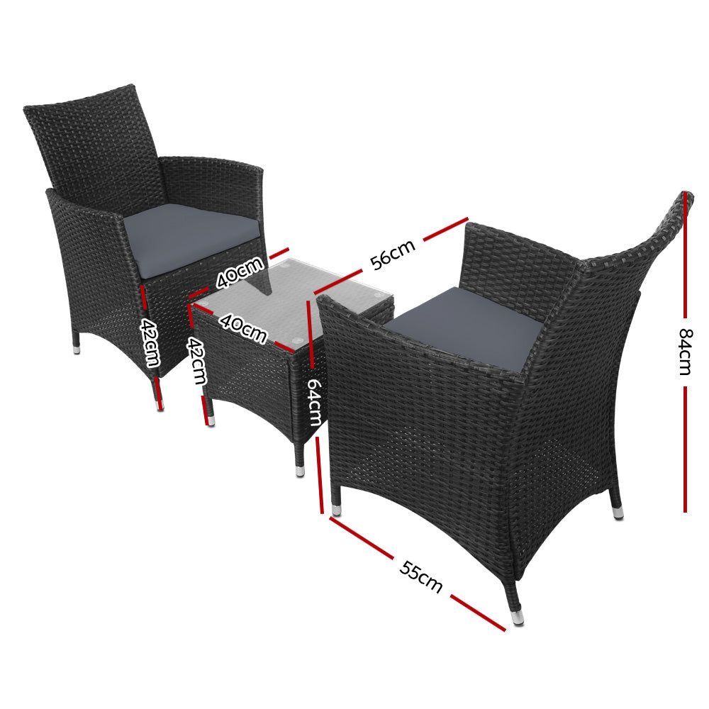 Monaco Outdoor Bistro Set – Black – 3 Piece
