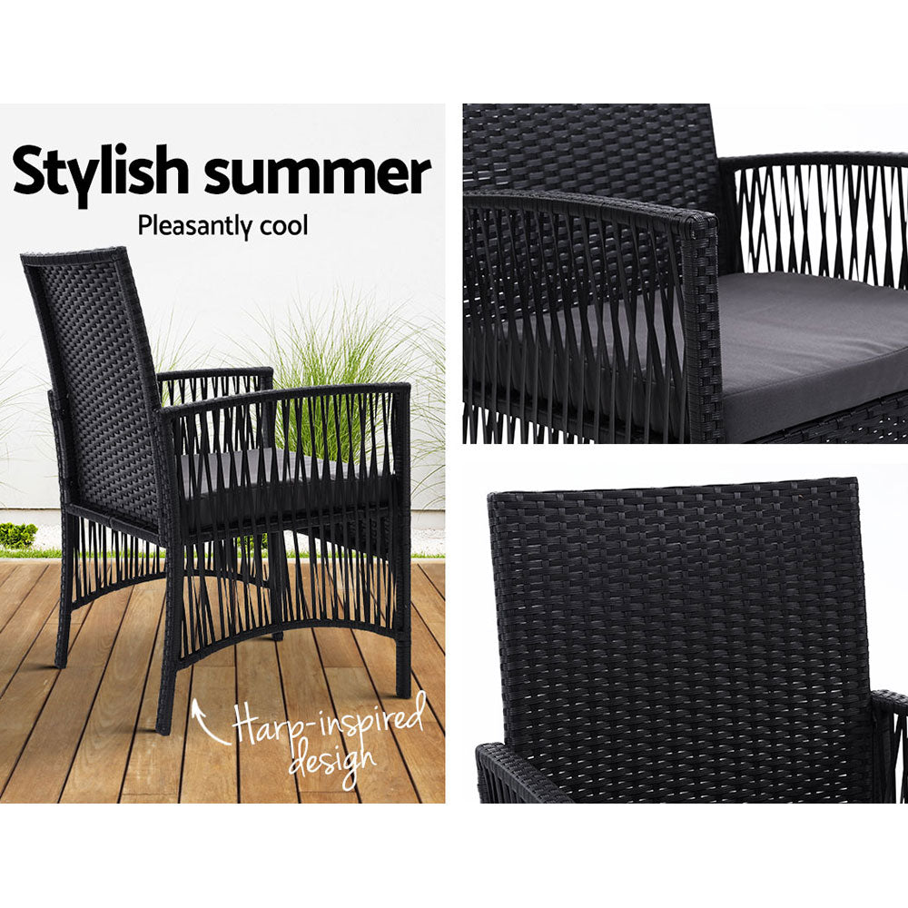 Harp Outdoor Wicker Dining Chairs – Black – Set of 2