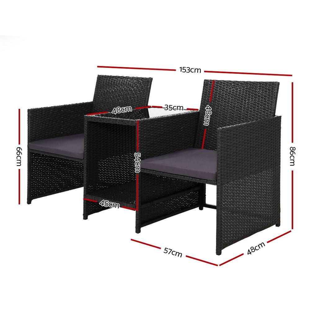 Telano Wicker Loveseat Set – Black