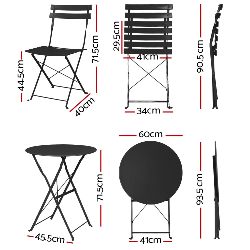 Rowan 3-Piece Outdoor Bistro Set – Black