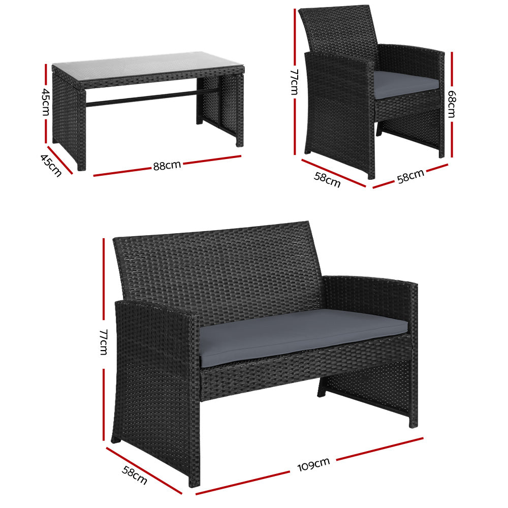 Arlo Outdoor Rattan Sofa Set – Black – 4 Pieces
