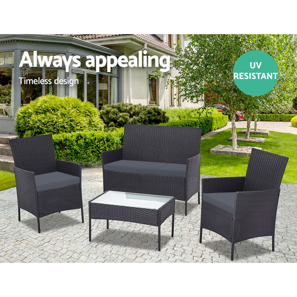Arlo Outdoor Rattan Sofa Set – Black – 4 Pieces