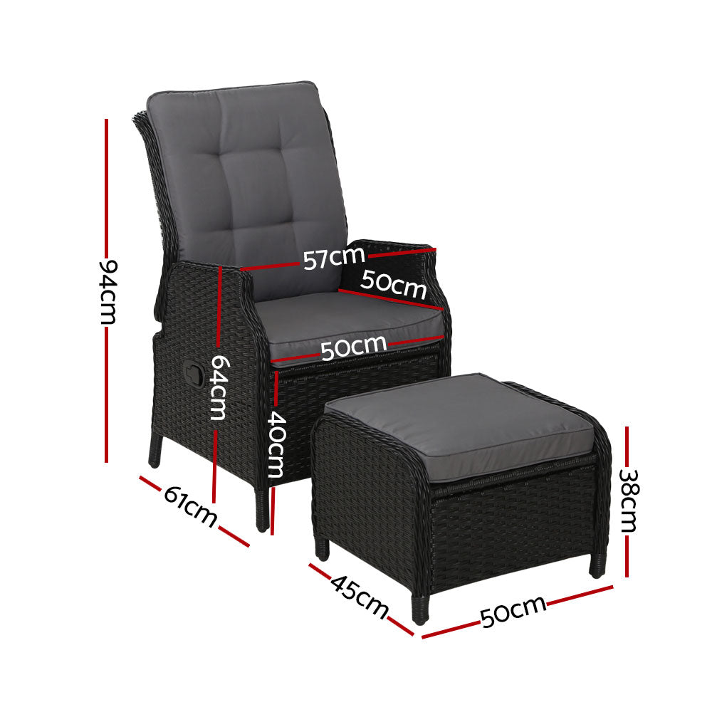 Serano Wicker Recliner Set – Black – Set of 2