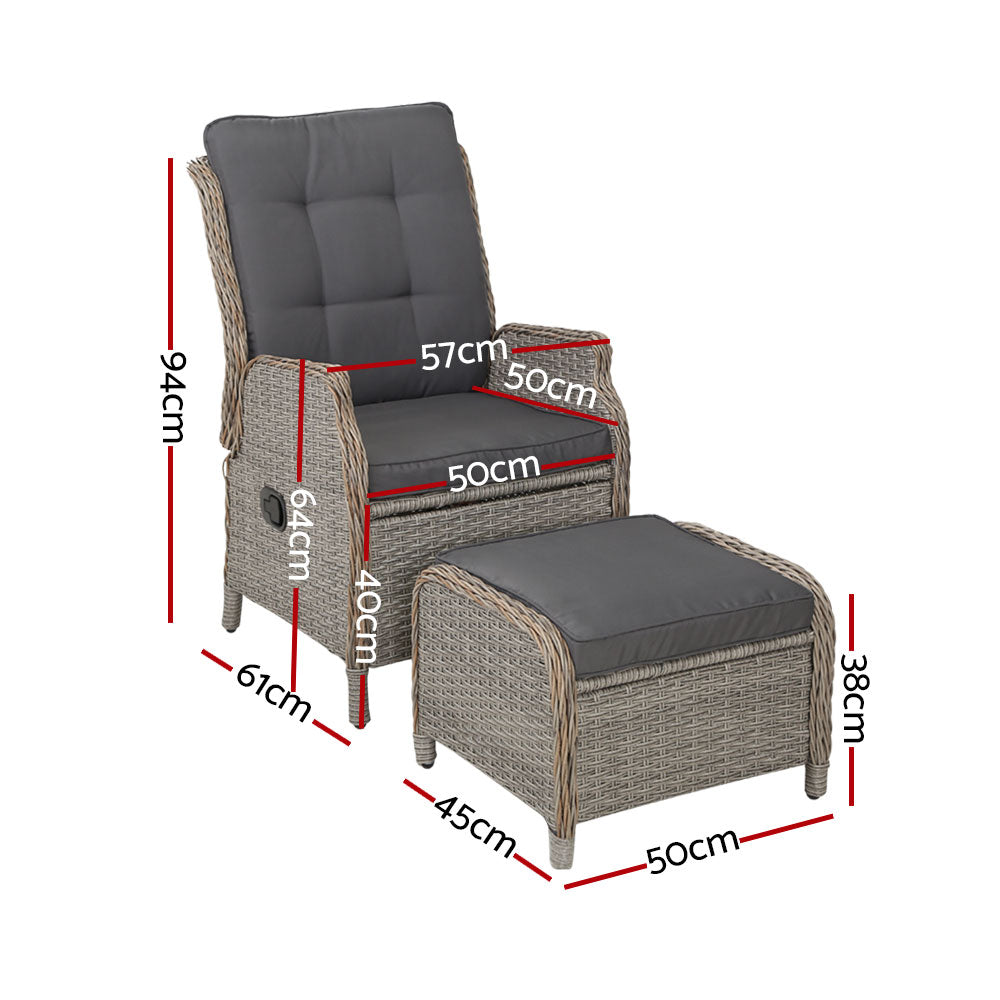 Serano Wicker Recliner Chair – Grey – Single
