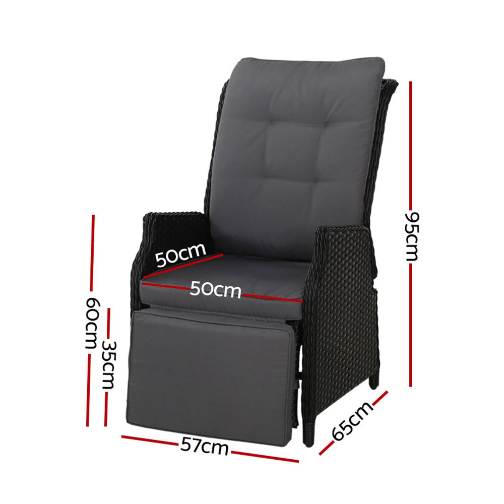 Arlo Wicker Recliner Chairs – Black – Set of 2