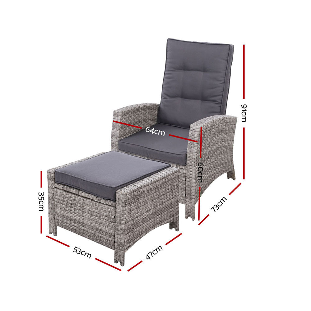Salerno Wicker Recliner Set – Grey – 2 Piece