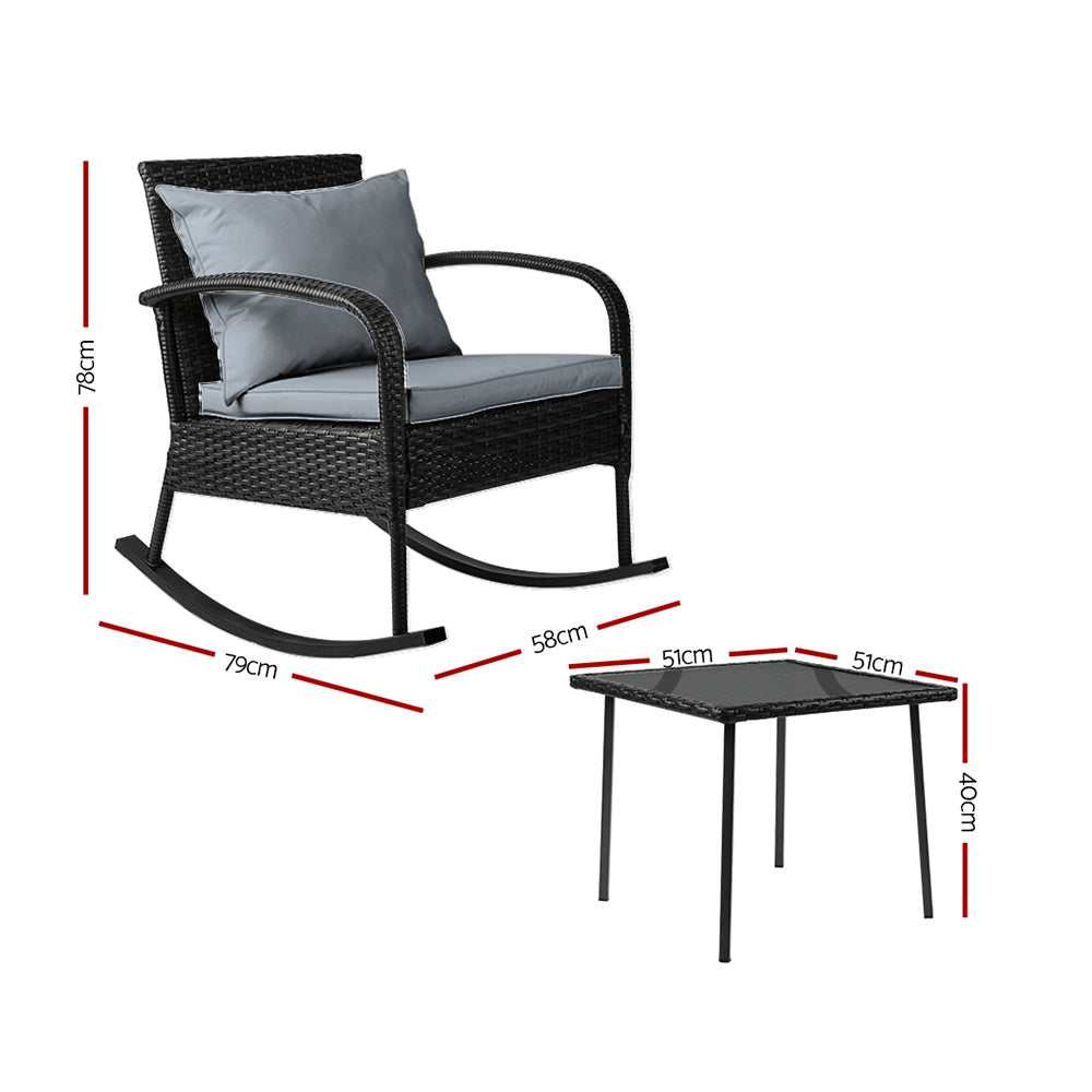 Nova Wicker Rocking Set – Black – 3 Piece