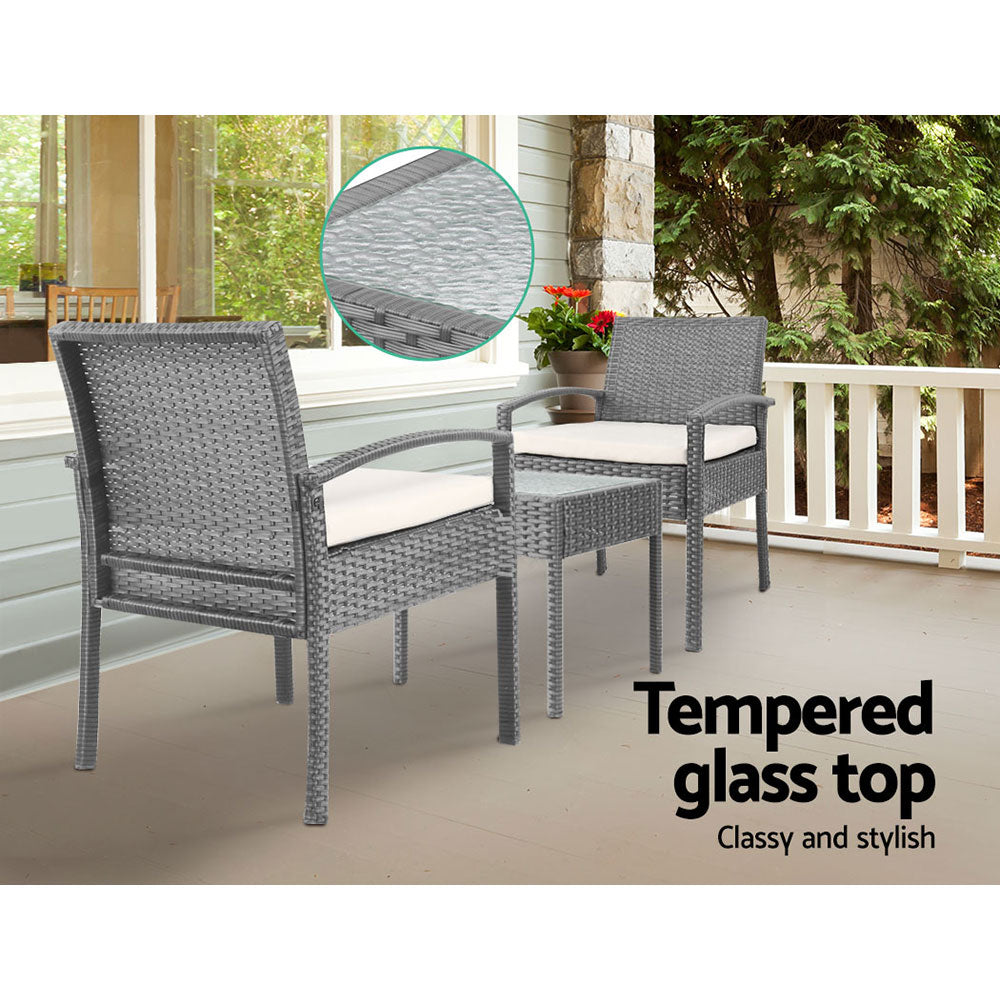 Haven Wicker Bistro Set – Grey – 3 Piece