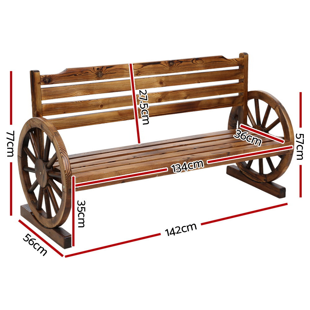 Canyon Wagon Wheel Garden Bench – Brown – 3 Seater