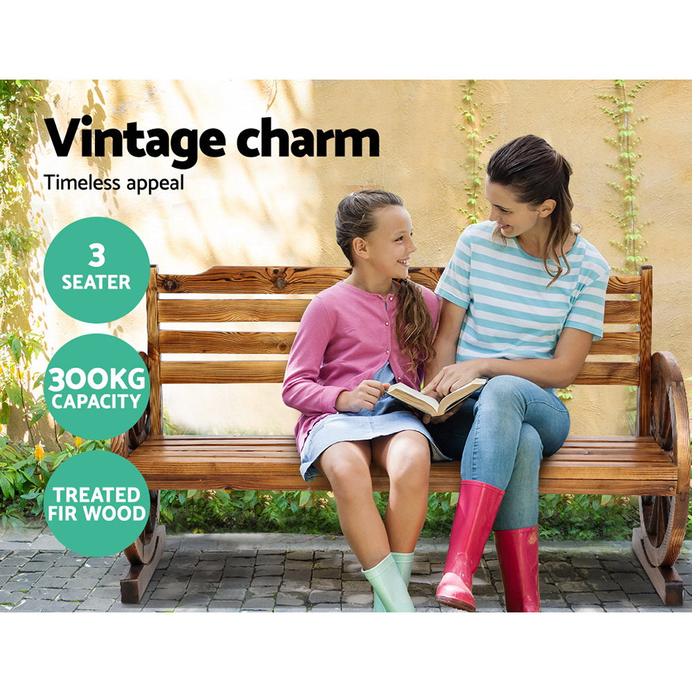 Canyon Wagon Wheel Garden Bench – Brown – 3 Seater