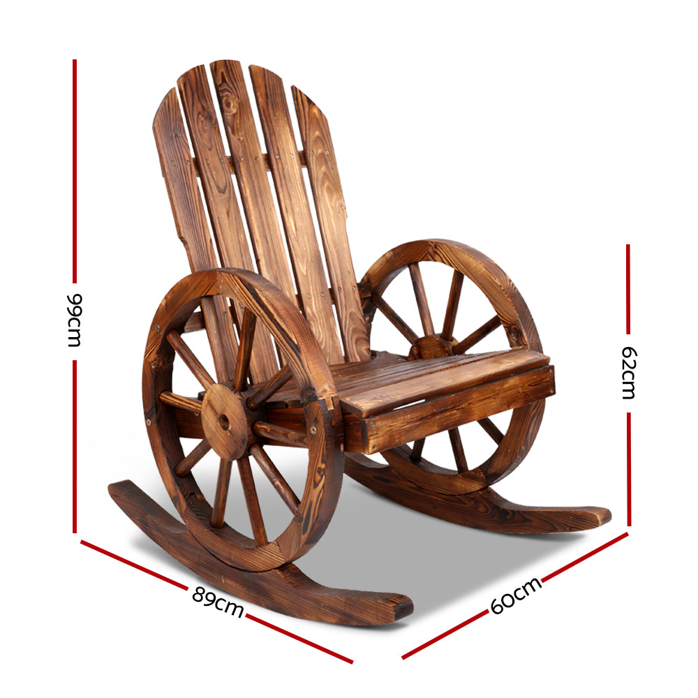 Settlers Wagon Wheel Rocking Chair – Brown